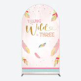 Lofaris Pink Feather Young Wild Three Birthday Arch Backdrop